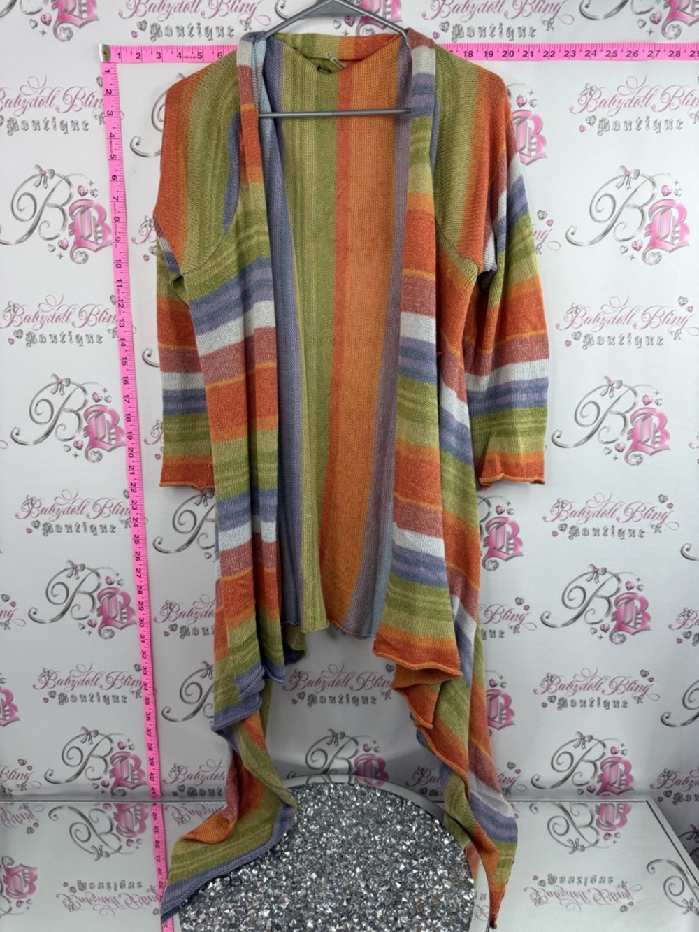 One Girl Who cardigan knit Striped Open-Front Cardigan in Orange, Green & Purple